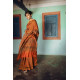 Ajrakh Silk Cotton Hand Block Printed orange Saree