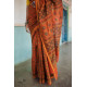 Ajrakh Silk Cotton Hand Block Printed orange Saree