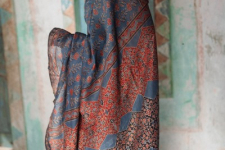 Kamya . काम्या ~Ajrakh Silk Cotton Block Printed Saree - Blue