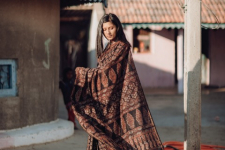 Kamya . काम्या ~Ajrakh Silk Cotton Block Printed Saree - black