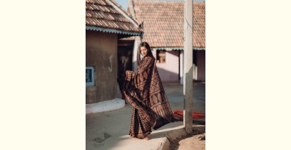 Kamya . काम्या ~Ajrakh Silk Cotton Block Printed Saree - black