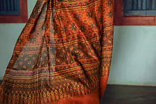 Kamya . काम्या ~Ajrakh Silk Cotton Block Printed Saree - orange