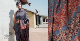 Kamya . काम्या ~Ajrakh Silk Cotton Block Printed Saree - Blue