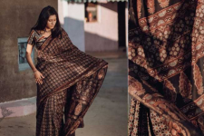 Kamya . काम्या ~Ajrakh Silk Cotton Block Printed Saree - black