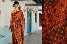 Kamya . काम्या ~Ajrakh Silk Cotton Block Printed Saree - orange