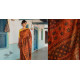 Ajrakh Silk Cotton Hand Block Printed orange Saree