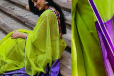 Kamya . काम्या ~ Handloom Silk Cotton Saree - Parrot Green