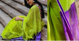 Kamya . काम्या ~ Handloom Silk Cotton Saree - Parrot Green