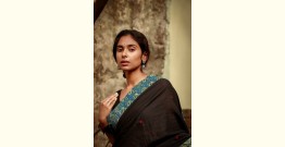 Kamya . काम्या | Cotton Ajrakh Applique Saree ~ Black