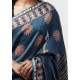 shop Cotton Silk Dabu & Pharad Block Printed Indigo Saree