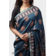 shop Cotton Silk Dabu & Pharad Block Printed Indigo Saree