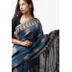 shop Cotton Silk Dabu & Pharad Block Printed Indigo Saree