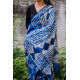 dabu hand block printed cotton silk indigo saree 