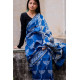 dabu hand block printed cotton silk indigo saree 