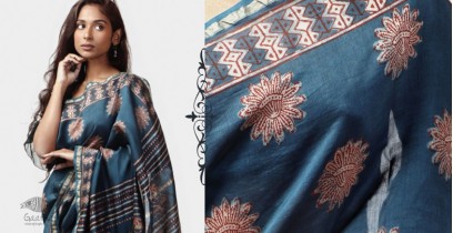 Kamya . काम्या ✽ Cotton Silk Dabu & Pharad Block Printed Indigo Saree - 42