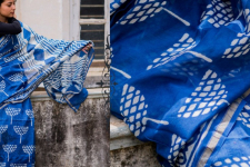 Kamya . काम्या ✽ Cotton Silk Dabu & Pharad Block Printed Indigo Saree - 46