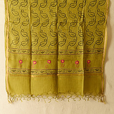 Block Printed Kota Cotton | Kota Doria Dupatta - (Options - Yellow, Indigo, Green, Purple)