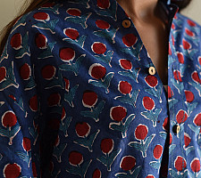 Sanganeri Shirt ✯ Pure Cotton - Block Printed Shirt ~ Blue
