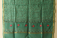 Block Printed Kota Cotton | Block Printed - Kota Doria Green Dupatta 
