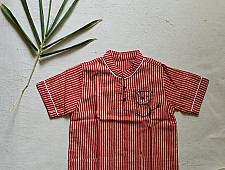 Little Karigari | Pure Cotton Embroidered - Stripe Red Shirt