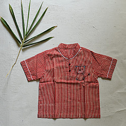 Little Karigari | Pure Cotton Embroidered - Stripe Red Shirt