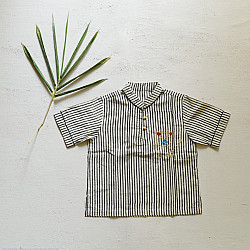 Little Karigari | Pure Cotton Embroidered - Black Stripe Shirt