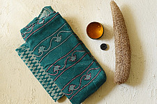 Block Printed Kota Cotton | Hand Embroidered Saree - Cyan Blue Color