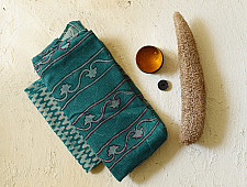 Block Printed Kota Cotton | Hand Embroidered Saree - Cyan Blue Color