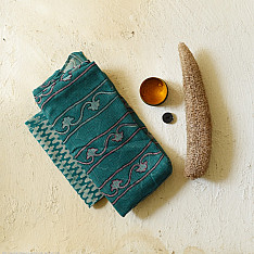 Block Printed Kota Cotton | Hand Embroidered Saree - Cyan Blue Color