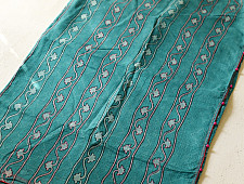 Block Printed Kota Cotton | Hand Embroidered Saree - Cyan Blue Color