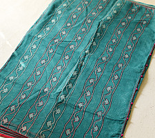 Block Printed Kota Cotton | Hand Embroidered Saree - Cyan Blue Color