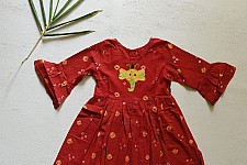 Little Karigari | Pure Cotton Embroidered - Red Frock for Girls