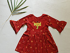 Little Karigari | Pure Cotton Embroidered - Red Frock for Girls