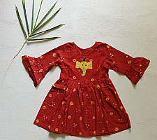 Little Karigari | Pure Cotton Embroidered - Red Frock for Girls