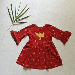 Little Karigari | Pure Cotton Embroidered - Red Frock for Girls