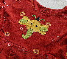 Little Karigari | Pure Cotton Embroidered - Red Frock for Girls