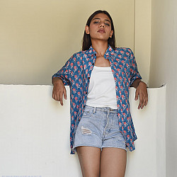 Sanganeri Shirt ✯ Pure Cotton - Block Printed Shirt ~ Roses
