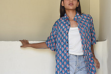 Sanganeri Shirt ✯ Pure Cotton - Block Printed Shirt ~ Roses
