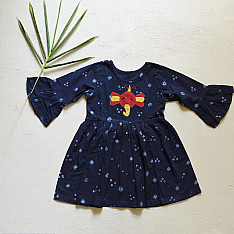 Little Karigari | Pure Cotton Embroidered - Indigo Frock