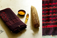 Block Printed Kota Cotton ✜ Embroidered Dupatta - Maroon ( Two Options )