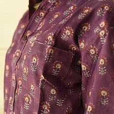 Sanganeri Shirt ✯ Pure Cotton - Block Printed Purple Shirt