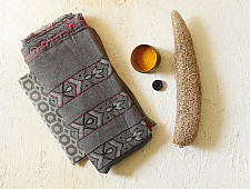 Block Printed Kota Cotton | Hand Embroidered Saree - Grey