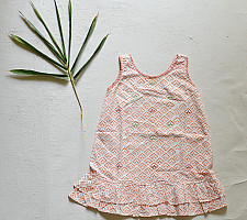Little Karigari | Pure Cotton Embroidered - Orange Printed Frock 