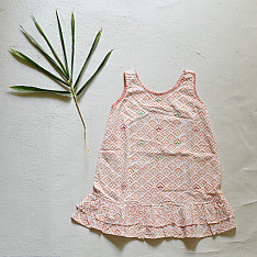 Little Karigari | Pure Cotton Embroidered - Orange Printed Frock 