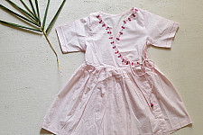 Little Karigari | Pure Cotton Embroidered - Light Pink Angarkha Style Frock