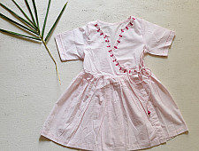 Little Karigari | Pure Cotton Embroidered - Light Pink Angarkha Style Frock