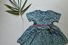 Little Karigari | Pure Cotton Embroidered - Blue frock for girl