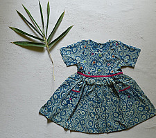 Little Karigari | Pure Cotton Embroidered - Blue frock for girl