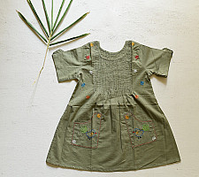 Little Karigari | Pure Cotton Embroidered - Pintucks frock for girl