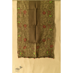 Block Printed Kota Cotton ✜ Embroidered Stole - Mehndi Green